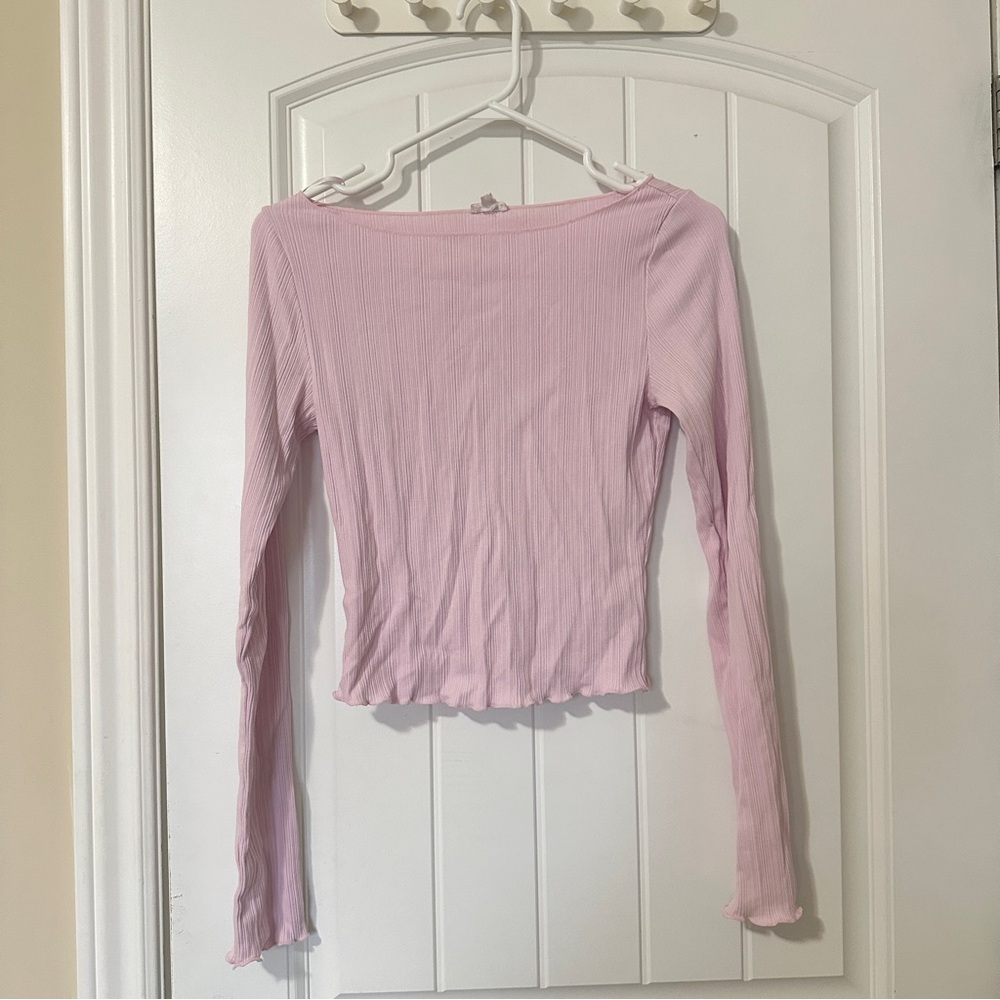 Garage pink boat neck long sleeve top